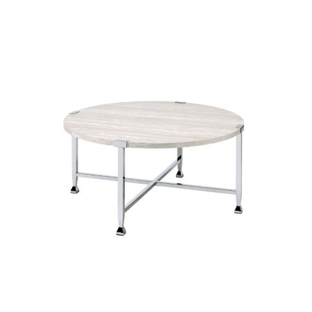 ACME Brecon Coffee Table White Oak & Chrome Finish