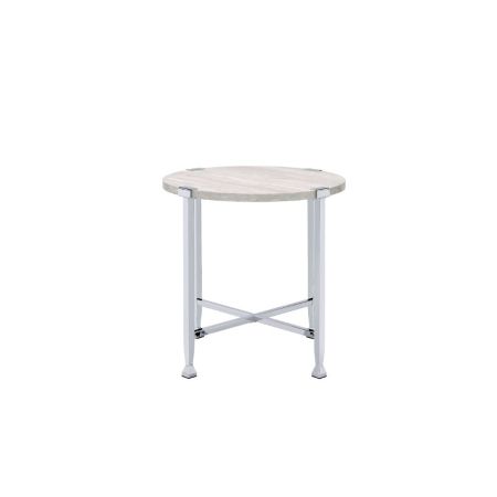 ACME Brecon End Table White Oak & Chrome Finish