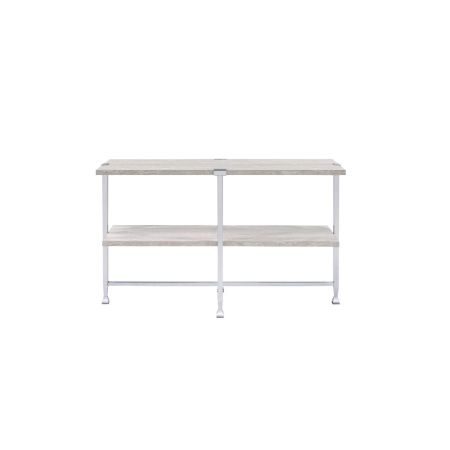 ACME Brecon Sofa Table White Oak & Chrome Finish