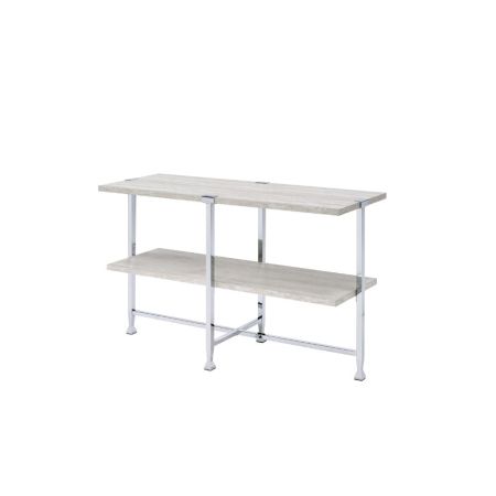 ACME Brecon Sofa Table White Oak & Chrome Finish