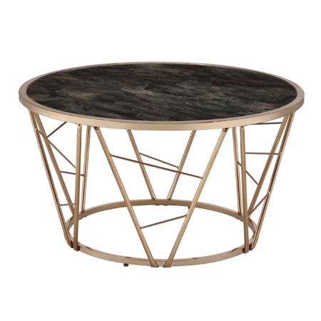 ACME Cicatrix Coffee Table Faux Black Marble Glass Top & Champagne Finish