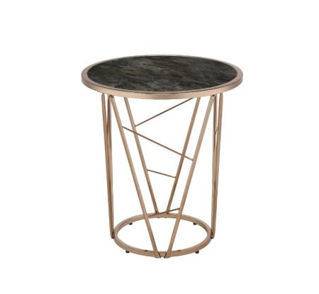 ACME Cicatrix End Table Faux Black Marble Glass Top & Champagne Finish