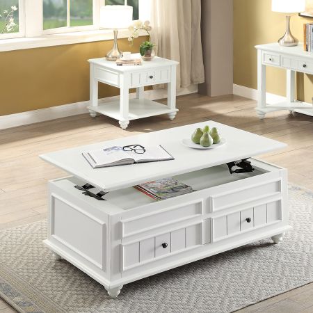 ACME Natesa Coffee Table W/Lift Top White Washed Finish