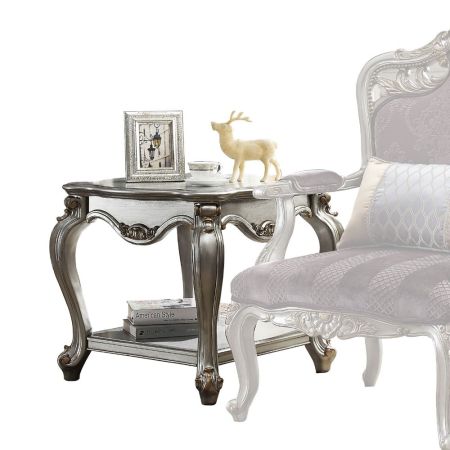 ACME Picardy End Table Antique Platinum Finish