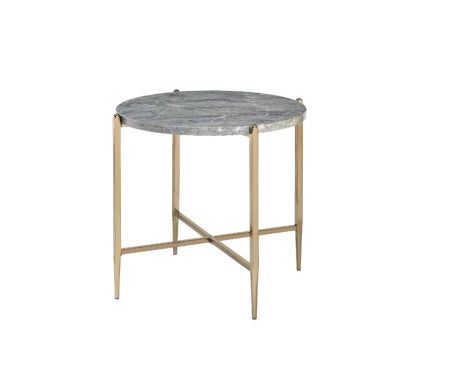 ACME Tainte End Table Faux Marble Top & Champagne Finish