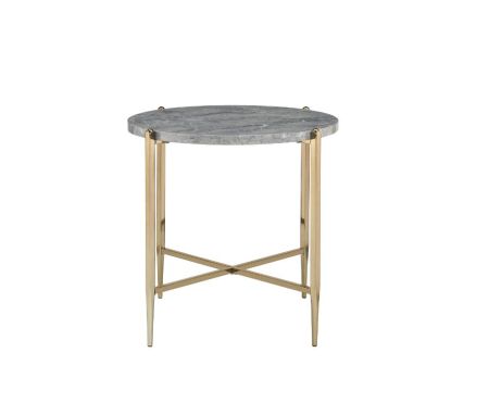 ACME Tainte End Table Faux Marble Top & Champagne Finish