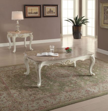 ACME Chantelle Coffee Table W/Marble Top Marble Top & Pearl White Finish