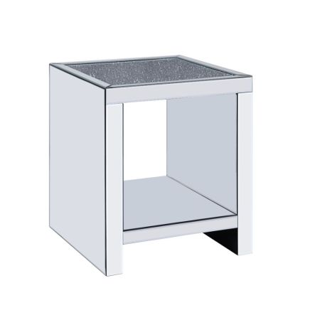 ACME Noralie End Table Clear Glass Mirrored & Faux Diamonds