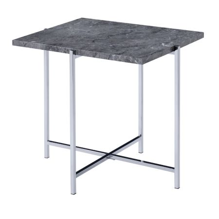 ACME Adelae End Table Faux Marble Top & Chrome Finish