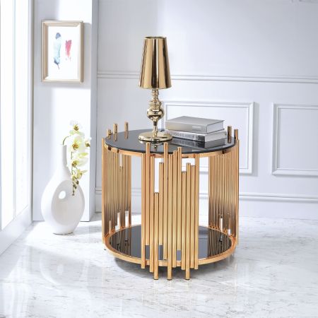 ACME Tanquin End Table Black Glass & Gold Finish