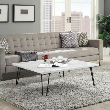 ACME Telestis Coffee Table White Marble Top & Black Finish