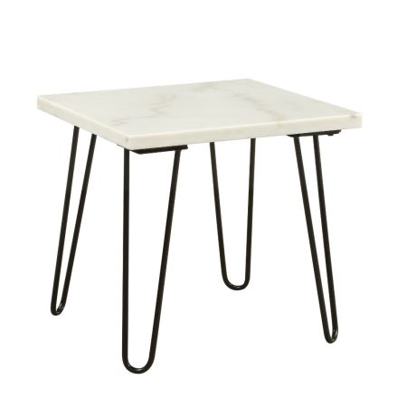 ACME Telestis End Table White Marble Top & Black Finish