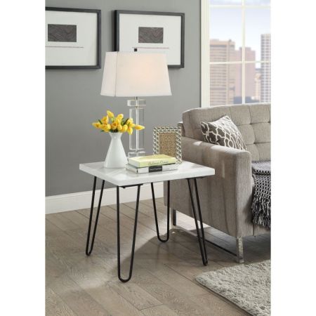 ACME Telestis End Table White Marble Top & Black Finish