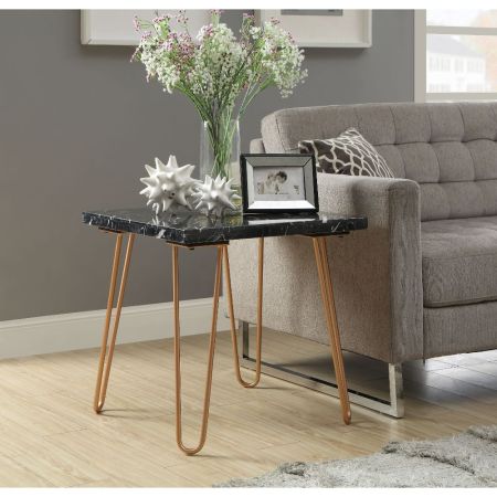 ACME Telestis End Table Black Marble Top & Gold Finish