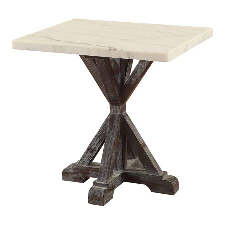 ACME Romina End Table White Marble Top & Weathered Espresso Finish