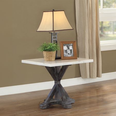 ACME Romina End Table White Marble Top & Weathered Espresso Finish