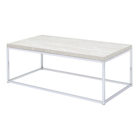 ACME Snyder Coffee Table Engineered Stone Top & Chrome Finish