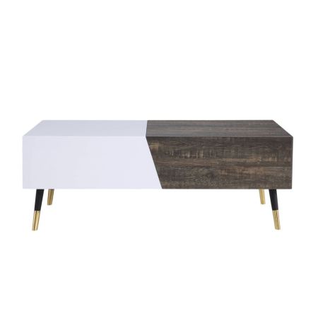 ACME Orion Coffee Table White High Gloss & Rustic Oak Finish