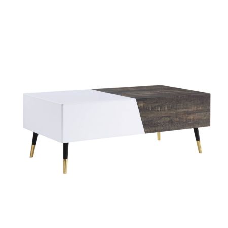 ACME Orion Coffee Table White High Gloss & Rustic Oak Finish