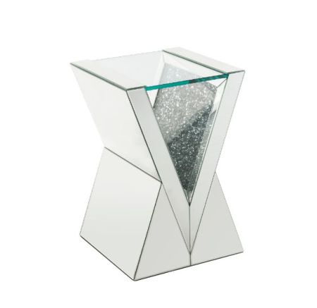 ACME Noralie End Table Clear Glass Mirrored & Faux Diamonds