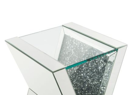 ACME Noralie End Table Clear Glass Mirrored & Faux Diamonds