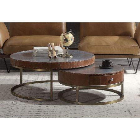 ACME Tamas Coffee Table Aluminum & Cocoa Top Grain Leather