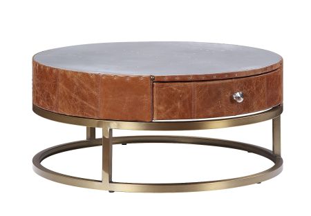 ACME Tamas Coffee Table Aluminum & Cocoa Top Grain Leather