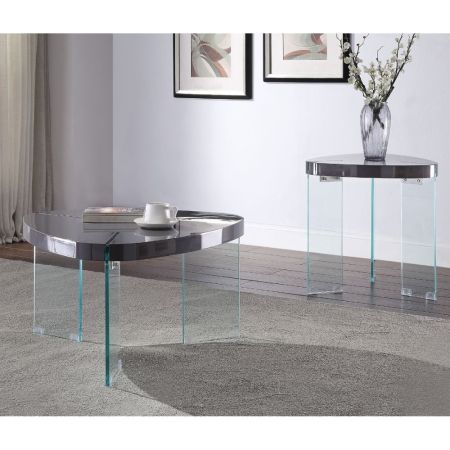 ACME Noland Coffee Table Clear Glass & Gray High Gloss Finish