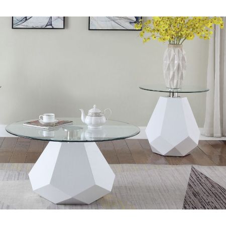 ACME Chara Coffee Table Clear Glass & White High Gloss Finish