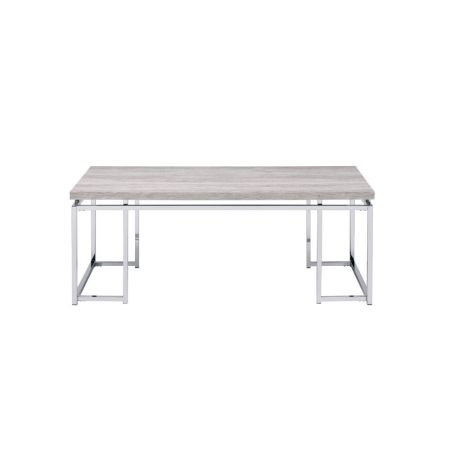 ACME Chafik Coffee Table Natural Oak & Chrome Finish