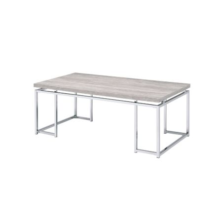 ACME Chafik Coffee Table Natural Oak & Chrome Finish