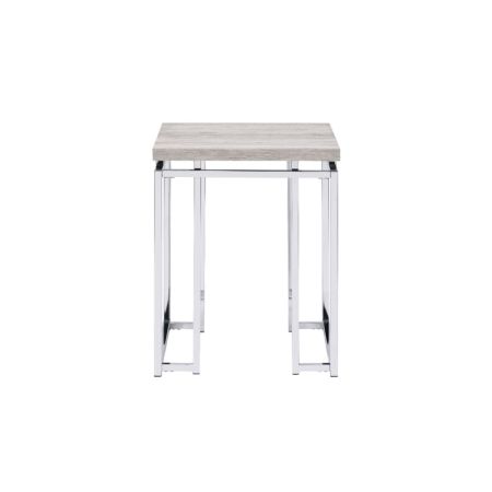 ACME Chafik End Table Natural Oak & Chrome Finish