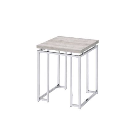 ACME Chafik End Table Natural Oak & Chrome Finish