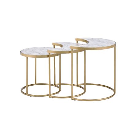 ACME Anpay Nesting Table Set Faux Marble Top & Gold Finish