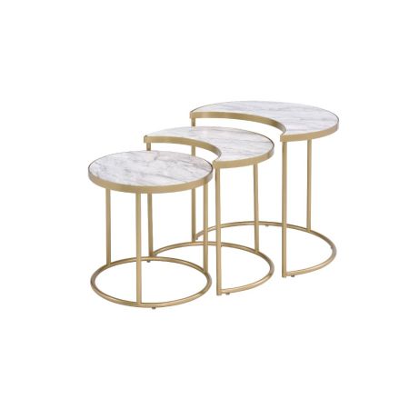 ACME Anpay Nesting Table Set Faux Marble Top & Gold Finish