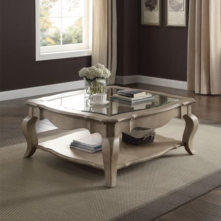 ACME Chelmsford Coffee Table Clear Glass & Antique Taupe Finish