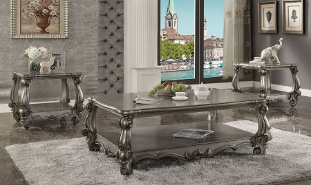 ACME Versailles Coffee Table Antique Platinum Finish