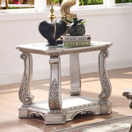 ACME Northville End Table Clear Glass & Antique Silver Finish