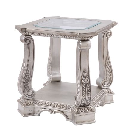 ACME Northville End Table Clear Glass & Antique Silver Finish