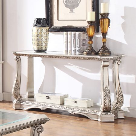 ACME Northville Sofa Table Clear Glass & Antique Silver Finish