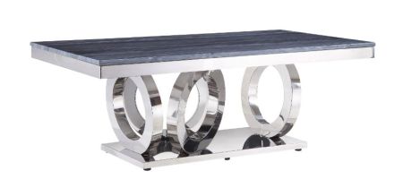 ACME Zasir Coffee Table Gray Printed Faux Marble Top & Mirrored Silver Finish