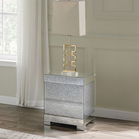 ACME Mallika End Table Mirrored & Faux Round Crystals