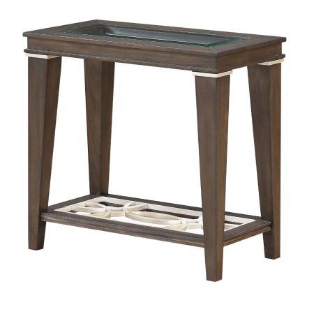 ACME Peregrine Accent Table Clear Glass & Walnut Finish