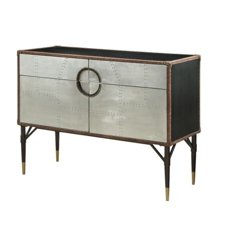 ACME Brancaster Console Cabinet Top Grain Leather & Aluminum