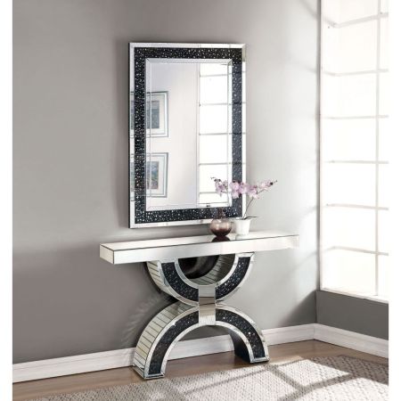 ACME Nysa Console Table Mirrored & Faux Crystals