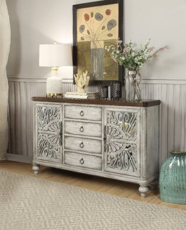 ACME Vermont Console Cabinet Antique White Finish