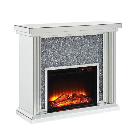 ACME Noralie Fireplace Mirrored & Faux Diamonds