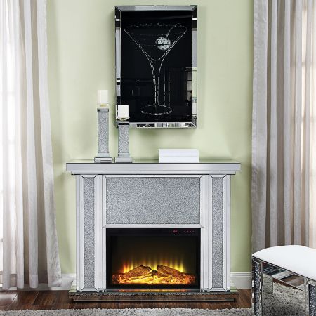 ACME Noralie Fireplace Mirrored & Faux Diamonds