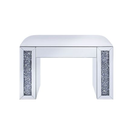 ACME Noralie Vanity Stool Synthetic Leather Mirrored & Faux Diamonds