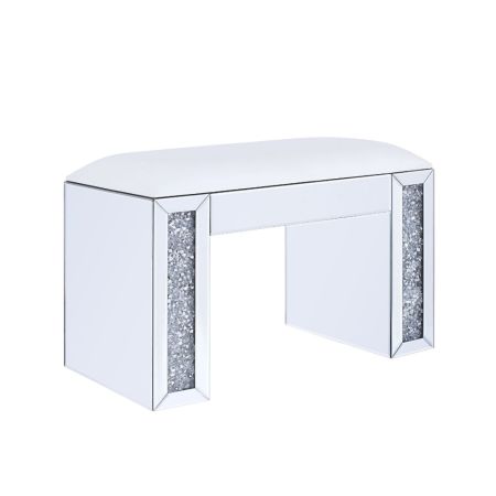 ACME Noralie Vanity Stool Synthetic Leather Mirrored & Faux Diamonds